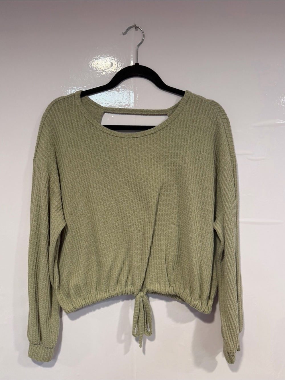 Women’s Hollister Olive Green Waffle-Knit Tie Hem Top